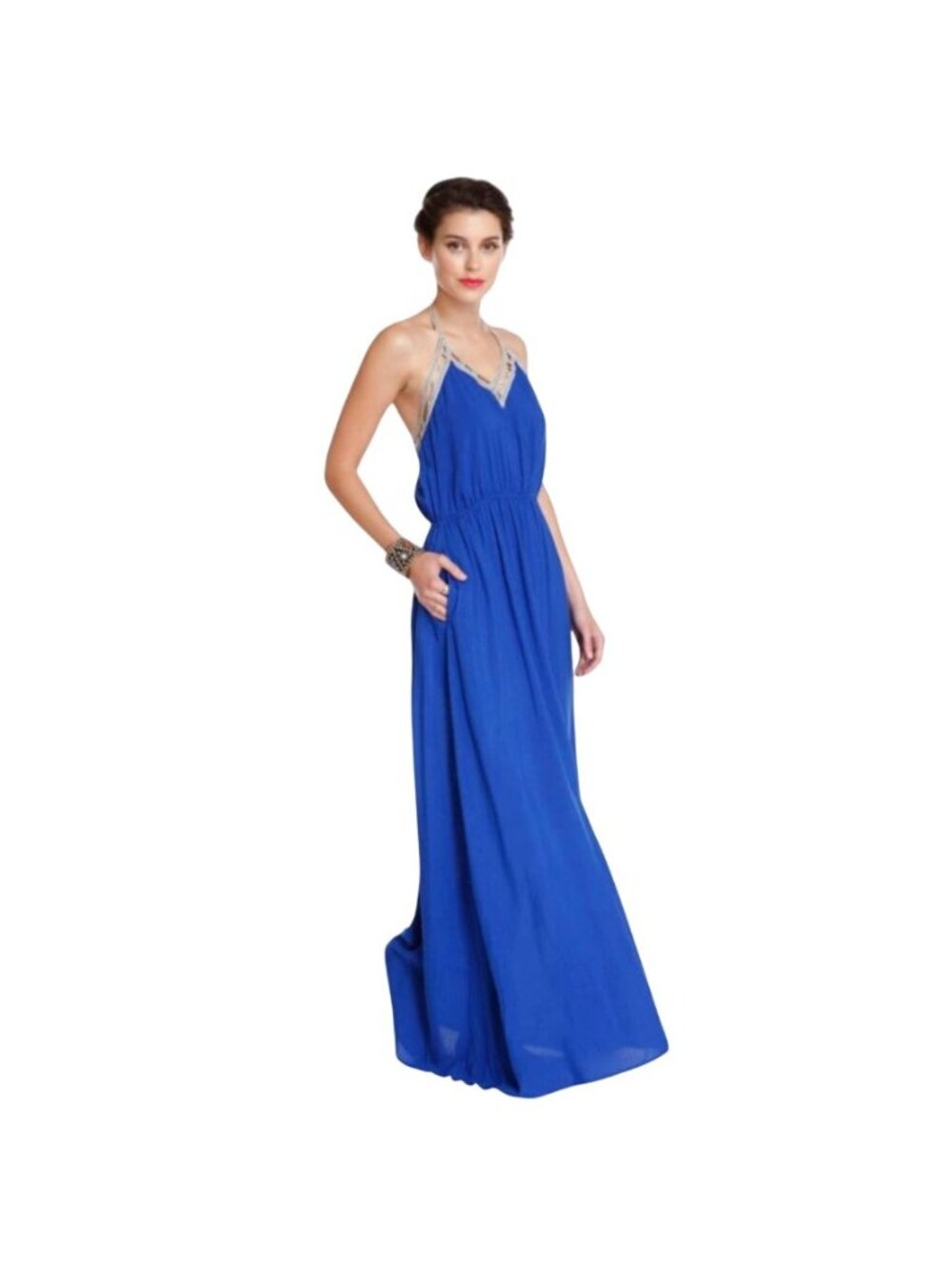 Re:Named Maxi Dress with Pockets Halter Top Royal Renamed Blue Small